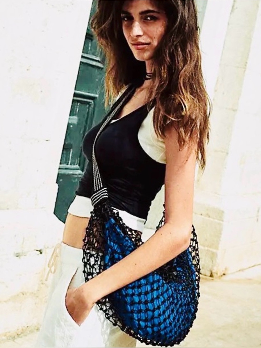 Free People Silver Springs sling bag nwt black/ blue